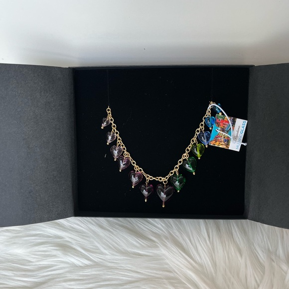 Murano glass hearts necklace in multicolor made in Italy - Picture 4 of 4